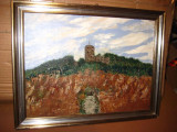 Tablou peisaj cu carare spre Castel pe munte., Peisaje, Ulei, Realism