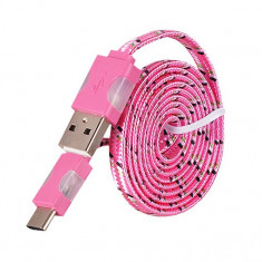Cablu de date Snur Micro USB Type-C cu LED Roz