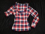 Camasa Dama Carouri cu Gluga Polar Iarna, Maneca Lunga/Scurta, Bumbac, Slim Fit, Casual Sport, Bleumarin/Rosu/Alb Marimea L