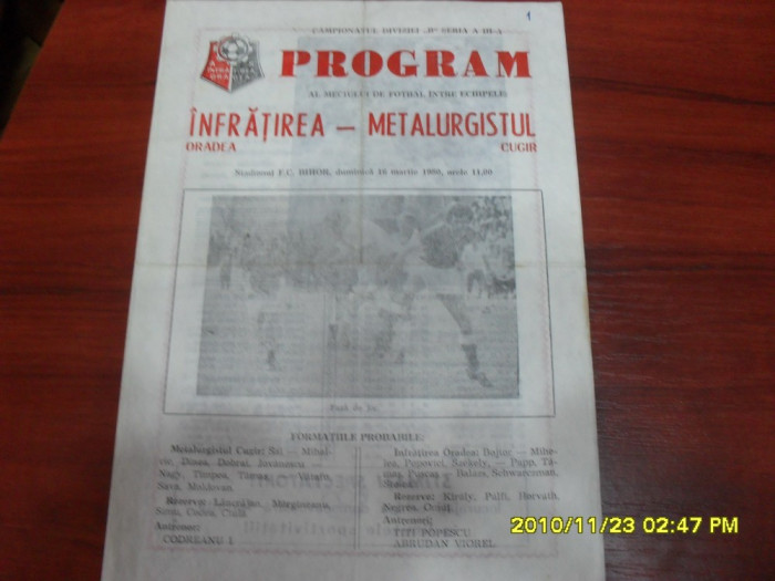 program Infratirea Oradea - Metalurgistul Cugir