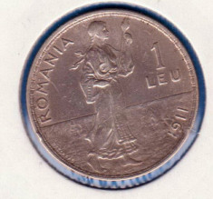 (R) MONEDA DIN ARGINT ROMANIA - 1 LEU 1911, CAROL I foto