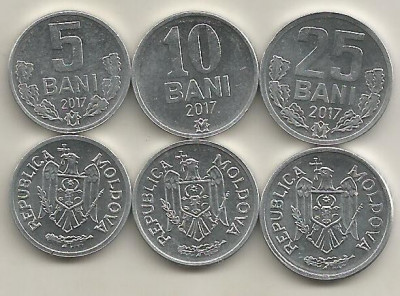 MOLDOVA SET / LOT ( 3 buc ) 5 BANI + 10 BANI + 25 BANI 2017 a UNC foto