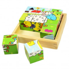 Jucarie MomKi MKBI1550934 PUZZLE CUBURI DE LEMN ANIMALE DOMESTICE foto