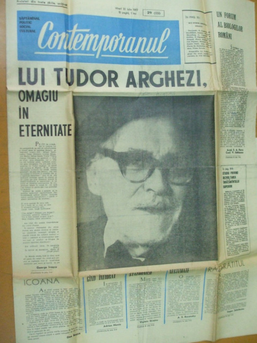 Contemporanul 21 iulie 1967 omagiu Tudor Arghezi State Margineanu Popovici
