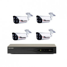 kit 4 camere supraveghere IP cu POE 4 MP 80 m IR array led cu NVR 4K Hikvision foto