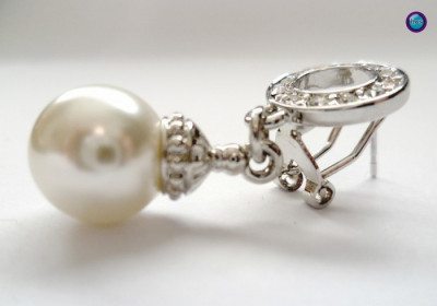 SET BIJUTERII dama (lantisor+cercei)- inox placat cu aur 18k,perla si cristale foto