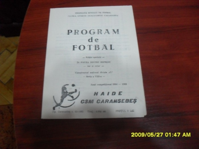 Program retur 1984-1985 CSM caransebes