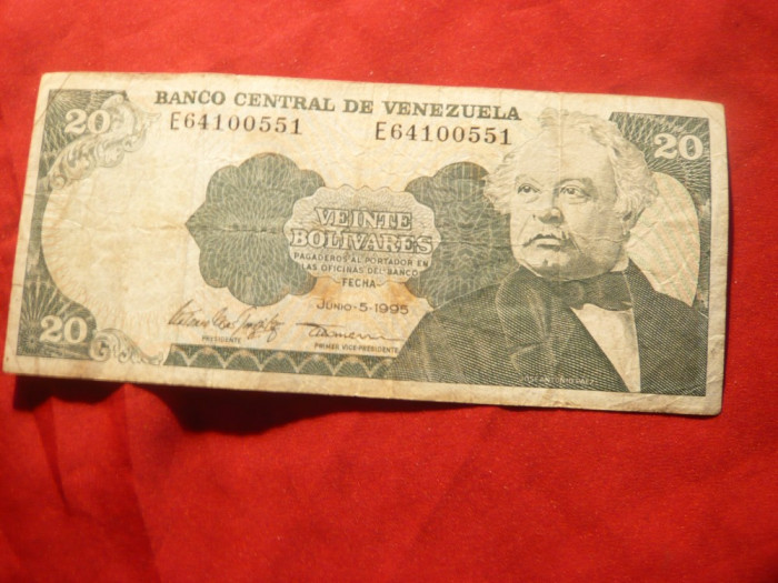 Bancnota 20 Bolivari Venezuela 1995 , cal. medie