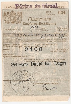 MAGYAR KIR ELISMERVENY CONFIRMARE PRIMIRE FACSAD FAGET 1912 144 korona schwarz foto