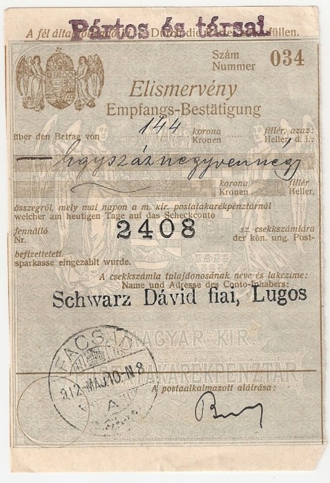 MAGYAR KIR ELISMERVENY CONFIRMARE PRIMIRE FACSAD FAGET 1912 144 korona schwarz