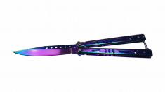 Cutit Briceag fluture Balisong Butterfly Rainbow Triunghi 10 cm foto