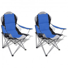 Set 2 scaune pliabile de camping XXL, Albastru foto