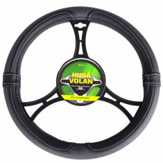 Husa volan RoGroup, PVC, 38 cm, Gri/Negru foto