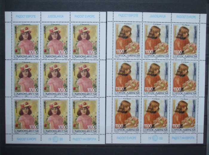 IUGOSLAVIA 1988-PICTURA PORTRETE COPII RENOIR, RANOSIVIC, KLEINBOGEN MNH, PT42