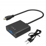 Adaptor convertor micro HDMI la VGA + cablu audio pt PC laptop tableta proiector
