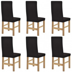 Huse elastice pentru scaune din poliester tricotat, Maro, 6 buc foto