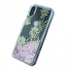 Husa iPhone X/Xs Guess Liquid Glitter Palm Spring Roz Auriu foto