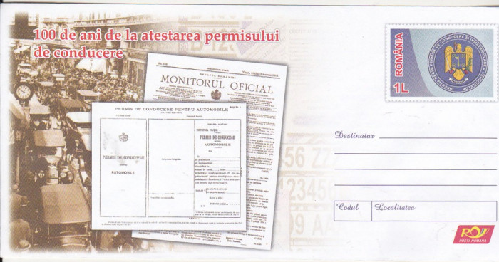 bnk ip 100 ani permis conducere - intreg postal 2013 necirculat