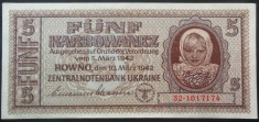 Bancnota 5 Karbowanez - UCRAINA GERMANIA NAZISTA, anul 1942 *cod 212 A.UNC+++ foto