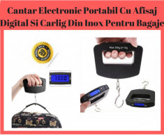 Cantar Electronic Portabil Cu Afisaj Digital Si Carlig Inox Pentru Bagaje 50Kg foto
