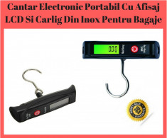 Cantar Electronic Portabil Cu Afisaj LCD Si Carlig Din Inox Pentru Bagaje 50Kg foto