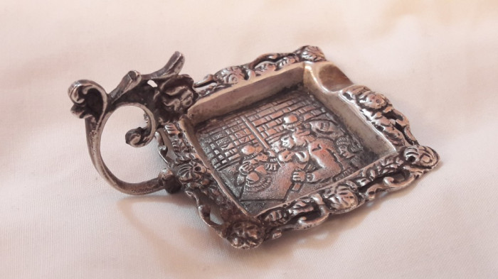 SCRUMIERA argint cu Maner SCENA din CRAMA ornamentata SUPERB veche MASIVA