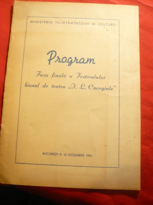 Program - Faza finala a Festival Bienal Teatru ILCaragiale 1953