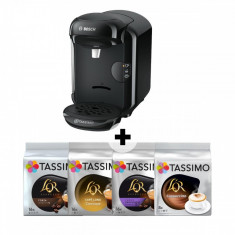 Pachet promo: Espressor + 12 cutii capsule L&amp;#039;or, Bosch Tassimo Vivy II TAS1402, 1300w, 3.3 bar, 0.7l , autocuratare si decalcifiere, capsule, Negru foto