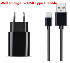 Incarcator priza 5V 2A USB-C adaptor + cablu USB Type-C ALB / NEGRU foto