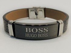 Bratara HUGO BOSS, din piele de crocodil (negru) foto