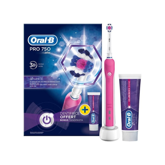 Periuta de dinti electrica Oral-B Pro 750 + pastă de dinți roz foto mare Periuta de dinti electrica Oral-B Pro 750 + pastă de dinți roz foto mare