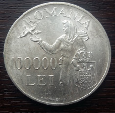 (A283) MONEDA DIN ARGINT ROMANIA - 100.000 LEI 1946, REGELE MIHAI I foto