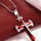 Pandantiv crucifix cruce silver cu rosu cruciulita cu lant atasat