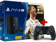 Consola SONY PlayStation 4 PRO (PS4 PRO) 1TB, negru + Joc FIFA 18 Ronaldo Edition + Extracontroller foto