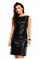 Rochie Midi Neagra din Imitatie de Piele foto