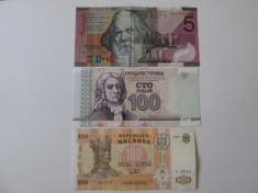 Lot 3 bancnote:Australia=5 Dollars&amp;#039;01,Transnistr=100 Ruble&amp;#039;07,Moldova=100 Lei&amp;#039;92 foto