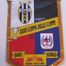 Fanion fotbal JUVENTUS TORINO-RFC LIEGE (Belgia)-Cupa Cupelor `90/`91