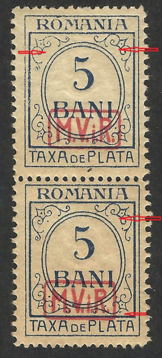 VARIETATE PERECHE TAXA DE PLATA SUPRA. MVIR IN CASETA 1918 MNH