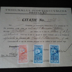 Document vechi - Citatie No. 33968/1930 - Tribunal Valcea - 3 tibre fiscale