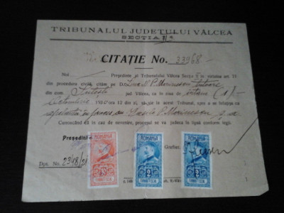 Document vechi - Citatie No. 33968/1930 - Tribunal Valcea - 3 tibre fiscale foto