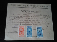 Document vechi - Citatie No. 33990/1930 - Tribunal Valcea - 3 tibre fiscale foto