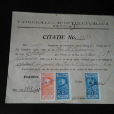 Document vechi - Citatie No. 33980/1930 - Tribunal Valcea - 3 tibre fiscale