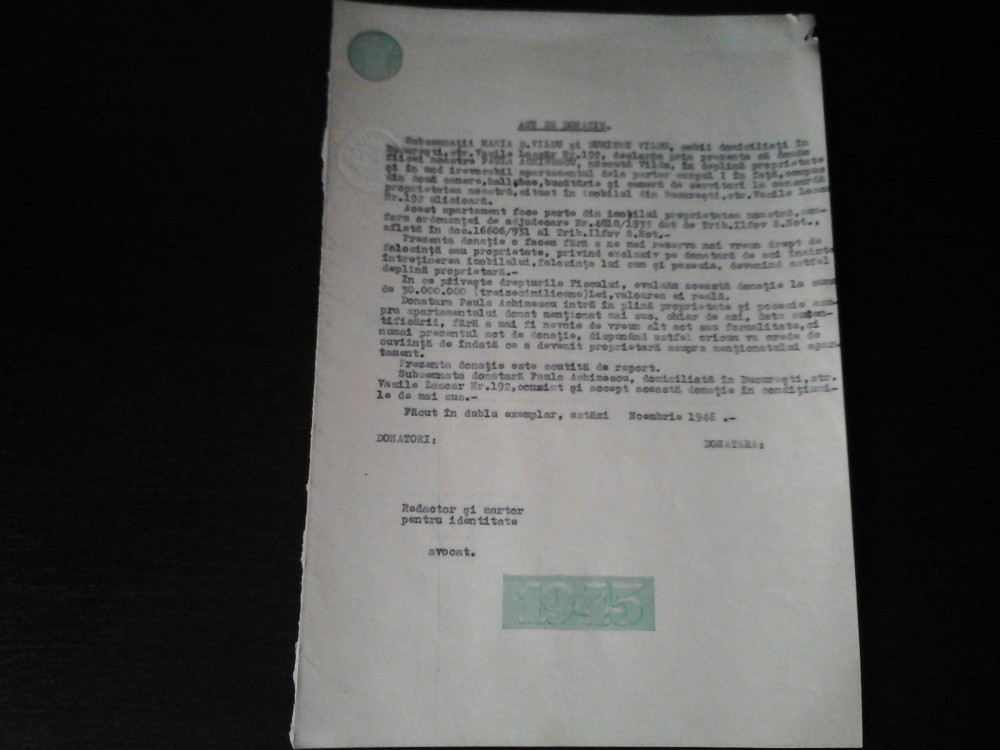 Document vechi - Act de donatie - 1946 | Okazii.ro