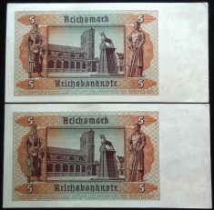 Lot/Set 2 Bancnote Serii Consecutive 5 ReichsMark, 1939- GERMANIA *cod B 501 UNC foto