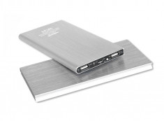 Baterie externa portabila PowerBank 20000mAh cu lanterna incorporata si 2 iesiri USB Argintiu foto