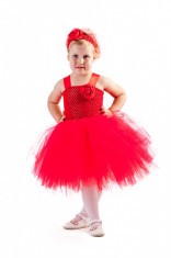 Rochita botez tutu:Lady in red, Handmade in Romania, varsta 0-1 ani foto