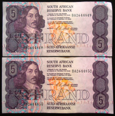 Lot/Set Bancnote 5 RAND - AFRICA DE SUD XF + SERII CONSECUTIVE!!! * cod 123 foto