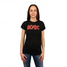 Tricou dama AC/DC negru cu imprimeu rosu foto