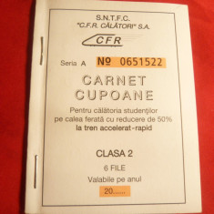 Carnet de Cupoane CFR calatori -pentru studenti ,2010 ,nefolosit