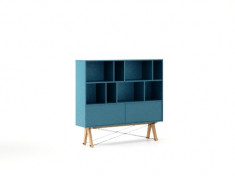 Biblioteca din lemn si pal &amp;quot;Low Pocket Oceanic&amp;quot; Blue, l140xA35xH130 cm foto